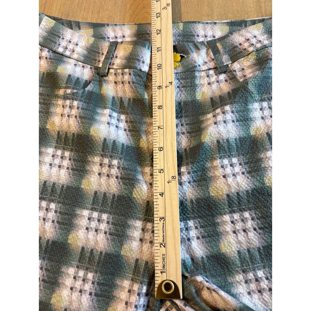 Cider Plaid Flare Pants Women Size M Green Yellow Daisy Button Retro 70s Style - Picture 11 of 14